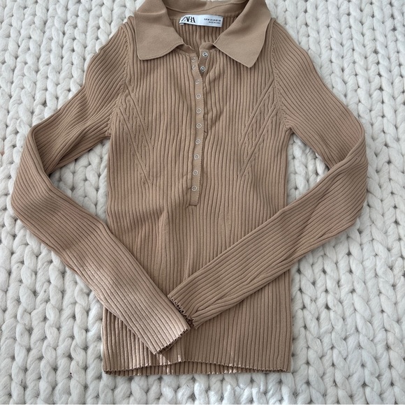 ZARA RIBBED KNIT COLLARED LONG SLEEVE SIZE MEDIUM - Picture 3 of 6